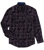 Quieti Paisley Flock Print Long Sleeve Woven Shirt