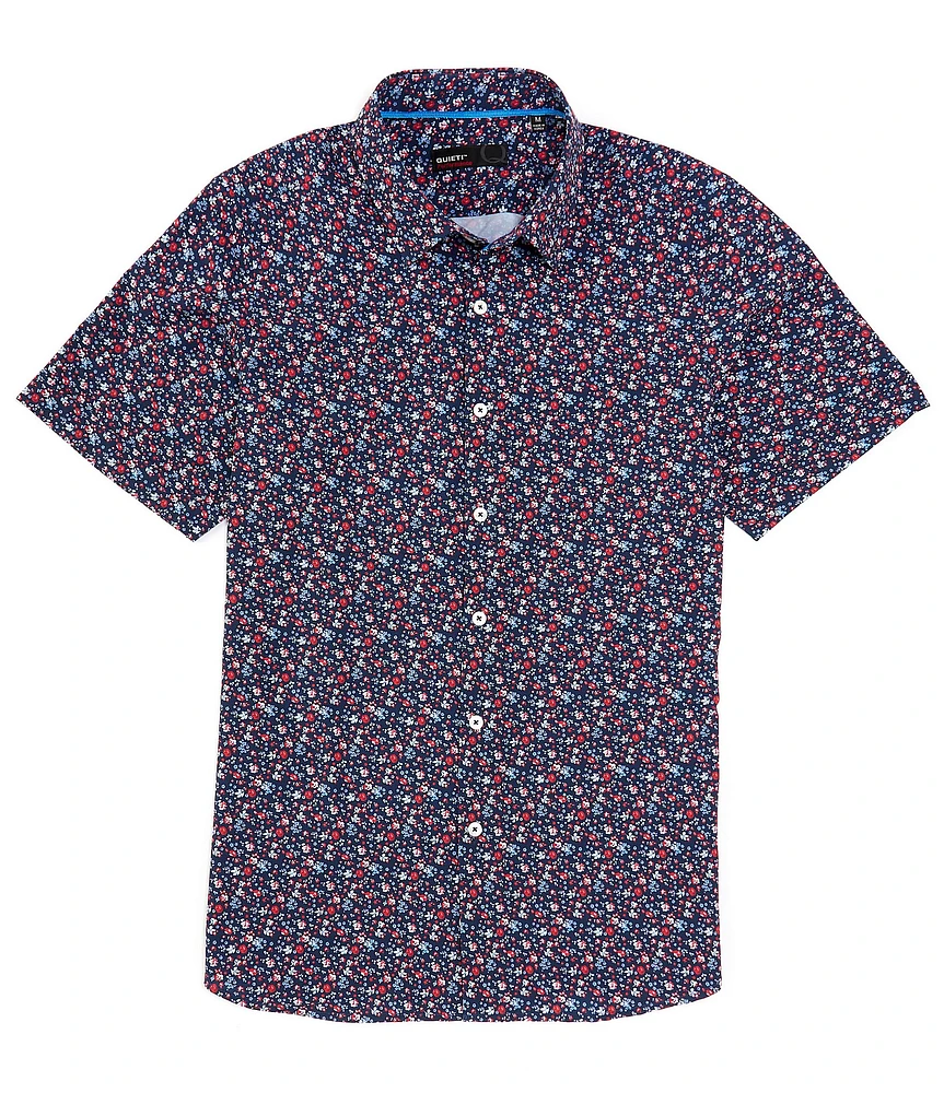 Quieti Performance Stretch Floral Print Short Sleeve Woven Shirt