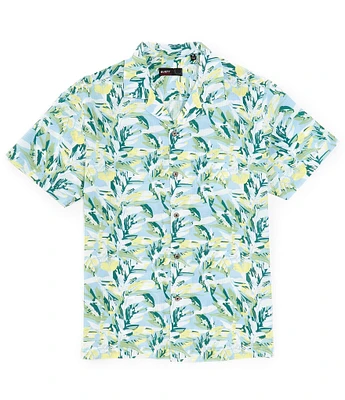 Quieti Performance Stretch Leaf Print Short Sleeve Woven Camp Shirt