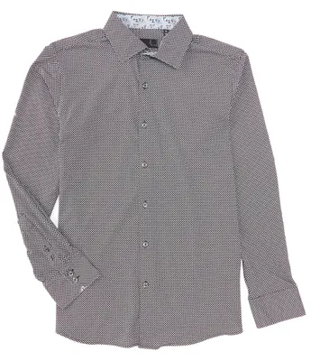 Quieti Performance Stretch Mini Geo Print Long Sleeve Woven Shirt