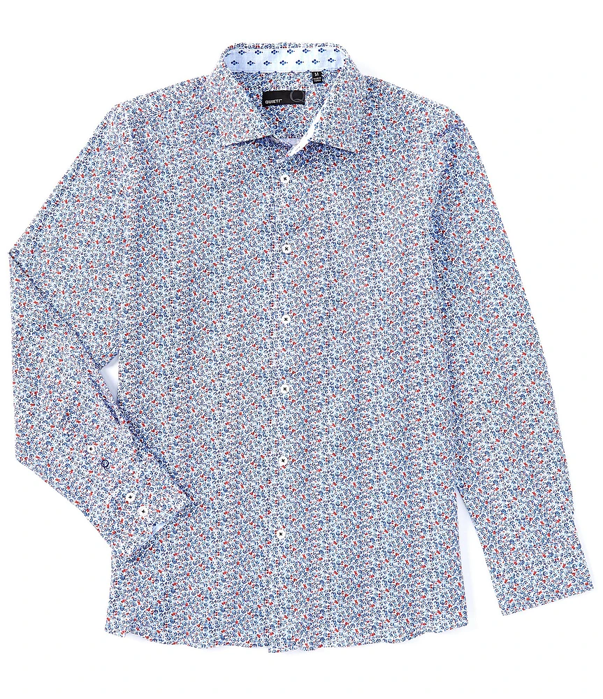 Quieti Stretch Mini-Floral Print Long Sleeve Woven Shirt