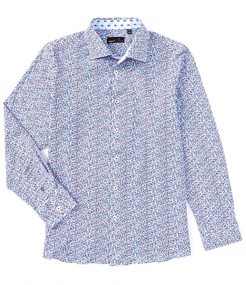 Quieti Stretch Mini-Floral Print Long Sleeve Woven Shirt