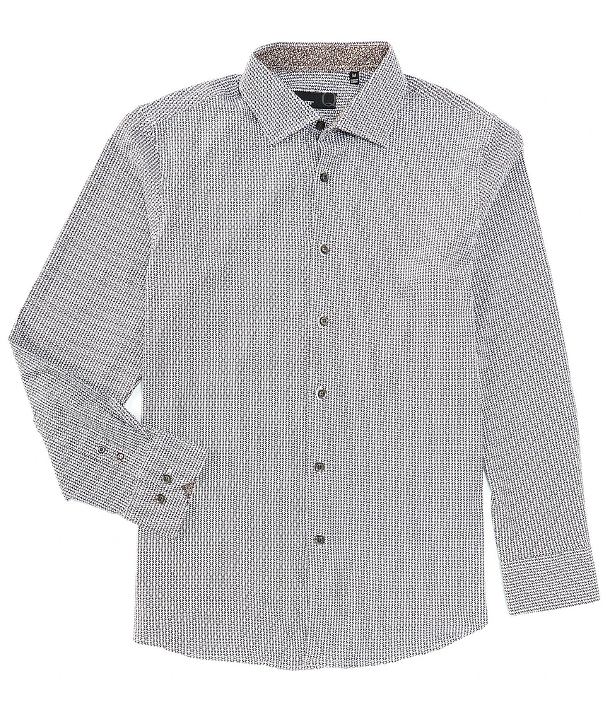 Quieti Stretch Mini Geo Print Long Sleeve Woven Shirt