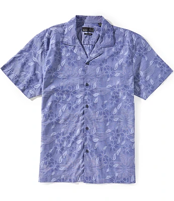 Quieti Tonal Leaf Print Short Sleeve Woven Camp Shirt