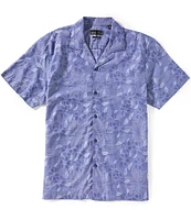 Quieti Tonal Leaf Print Short Sleeve Woven Camp Shirt