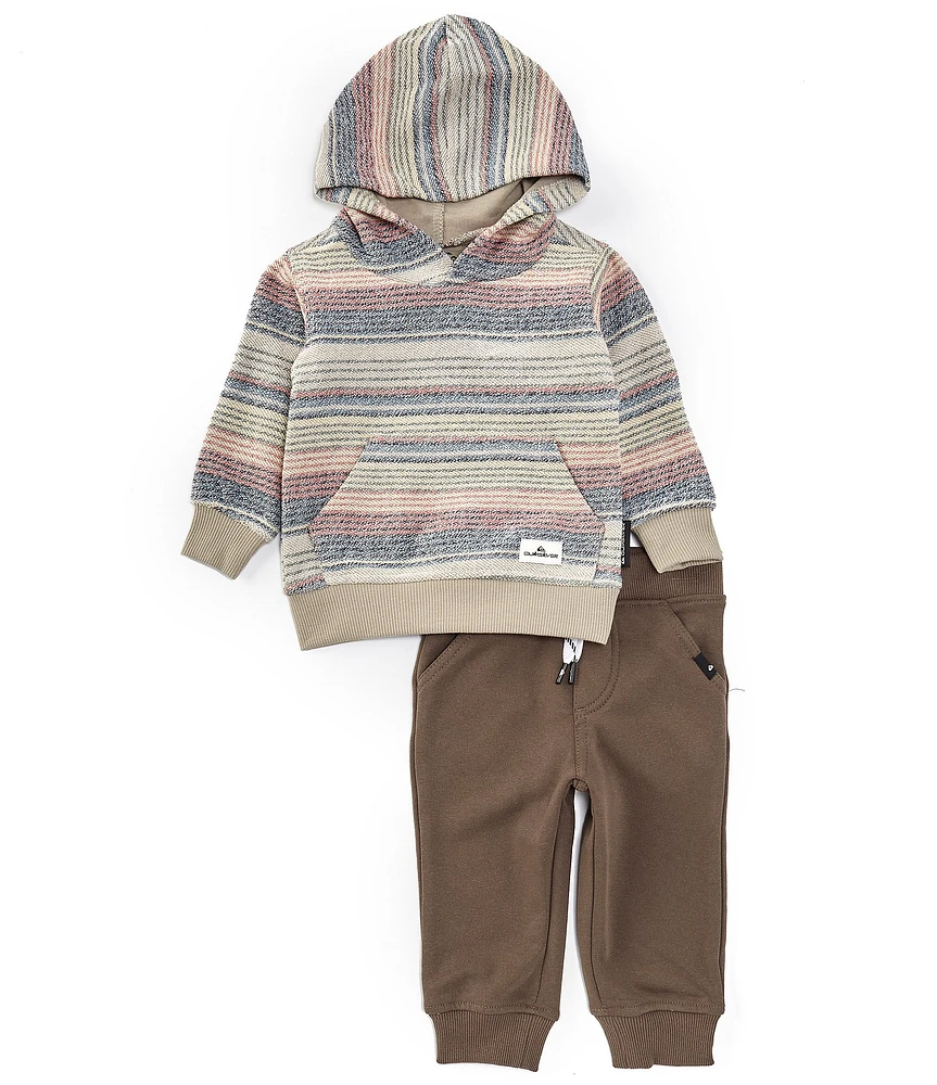 Quiksilver Baby Boys 12-24 Months Long Sleeve Striped/Solid Reversible Terrycloth Hoodie & Solid Terrycloth Jogger Pant Set