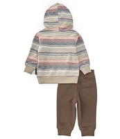 Quiksilver Baby Boys 12-24 Months Long Sleeve Striped/Solid Reversible Terrycloth Hoodie & Solid Terrycloth Jogger Pant Set