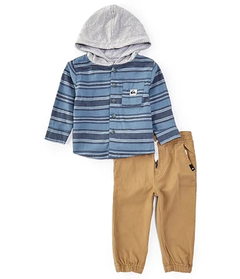 Quiksilver Baby Boys 12-24 Months Long Sleveve Striped Hooded Shirt & Stretch Twill Pant Set