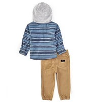 Quiksilver Baby Boys 12-24 Months Long Sleveve Striped Hooded Shirt & Stretch Twill Pant Set