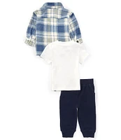 Quiksilver Baby Boys 12-24 Months Plaid Polar Fleece Shacket With T-Shirt & Jogger 3- Piece Set