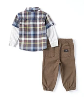 Quiksilver Baby Boys 12-24 Months Plaid/Solid Two-Fer Shirt & Solid Jogger Pant Set