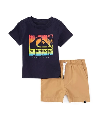 Quiksilver Baby Boys 12-24 Months Short-Sleeve Logo/Graphic Jersey T-Shirt & Solid Tech Shorts Set