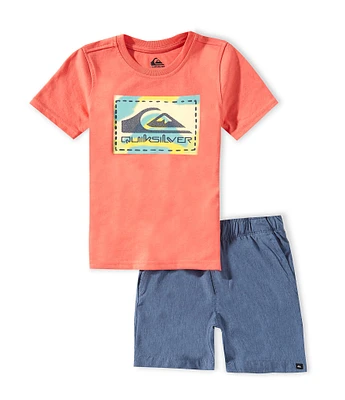 Quiksilver Little Boys 2T-4T Short Sleeve Graphic T-Shirt & Printed Shorts Set