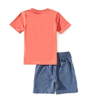 Quiksilver Little Boys 2T-4T Short Sleeve Graphic T-Shirt & Printed Shorts Set