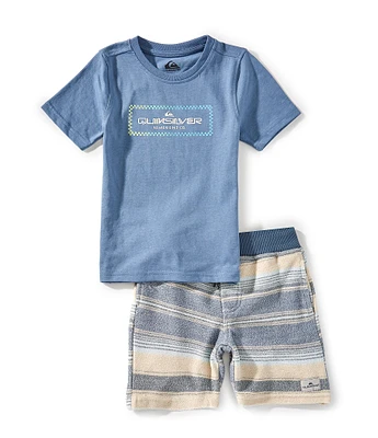 Quiksilver Little Boys 2T-4T Short Sleeve Graphic T-Shirt & Matching Stripe Shorts Set
