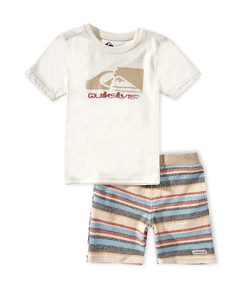 Quiksilver Little Boys 2T-7 Short Sleeve Graphic T-Shirt & Strip Printed Shorts 2-Piece Set