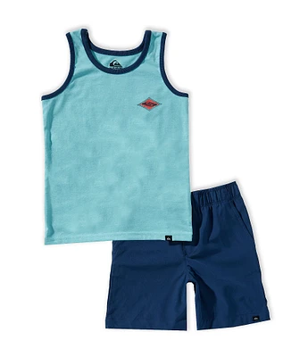 Quiksilver Little Boys 2T-7 Sleeveless Graphic Tank Top & Coordinating Solid Shorts Set