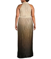 R & M Plus Size Richards Sleeveless Halter Neck Pleated Ombre Dress