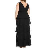 R & M Plus Size Richards Sleeveless V-Neck Tired Skirt Front Slit Dress