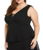 R & M Plus Size Richards Sleeveless V-Neck Tired Skirt Front Slit Dress