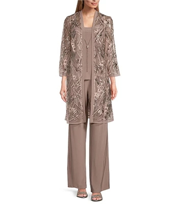 R & M Richards Multi Needle Sequence Duster 3-Piece Pantsuit