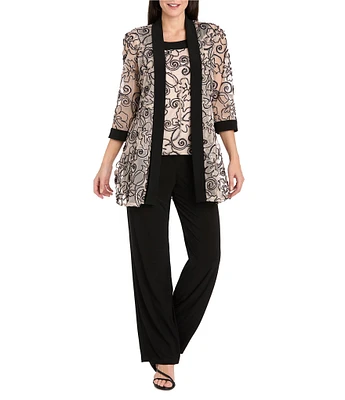 R & M Richards 2-Piece Ribbon Soutache Pant Set