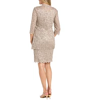 R & M Richards 2-Piece Scalloped Glitter Lace Beaded V-Neck Jacket Dress