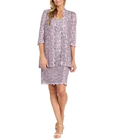 R & M Richards 2-Piece Scalloped Glitter Lace Beaded V-Neck Jacket Dress