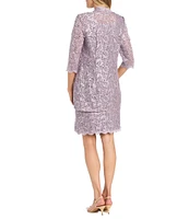 R & M Richards 2-Piece Scalloped Glitter Lace Beaded V-Neck Jacket Dress