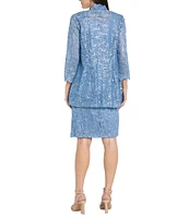 R & M Richards 2-Piece Scalloped Glitter Lace Beaded V-Neck Jacket Dress