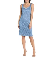 R & M Richards 2-Piece Scalloped Glitter Lace Beaded V-Neck Jacket Dress