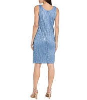 R & M Richards 2-Piece Scalloped Glitter Lace Beaded V-Neck Jacket Dress