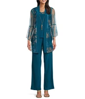 R & M Richards 3-Piece Sequin Mesh Pant Set