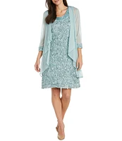 R & M Richards 3/4 Sleeve Beaded Crew Neck Lace 2-Piece Jacket Dress