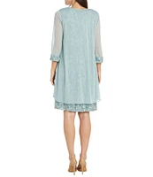 R & M Richards 3/4 Sleeve Beaded Crew Neck Lace 2-Piece Jacket Dress