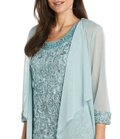 R & M Richards 3/4 Sleeve Beaded Crew Neck Lace 2-Piece Jacket Dress