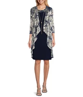 R & M Richards 3/4 Sleeve Crew Neck Crinkle Foil 2-Piece Jacket Dress