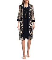 R & M Richards 3/4 Sleeve Crew Neck Floral 2-Piece Jacket Dress