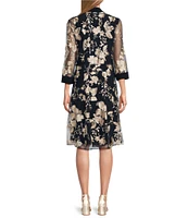 R & M Richards 3/4 Sleeve Crew Neck Floral 2-Piece Jacket Dress