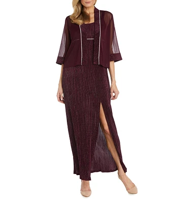 R & M Richards 3/4 Sleeve Crew Neck Front Slit Pleated 2-Piece Jacket Dress