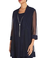 R & M Richards 3/4 Sleeve Crew Neck Glitter Trim Sheath 2-Piece Jacket Dress