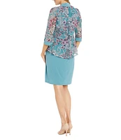 R & M Richards 3/4 Sleeve Crew Neck Floral Detail 2-Piece 3/4 Sleeve Jacket Dress