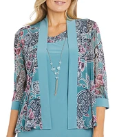 R & M Richards 3/4 Sleeve Crew Neck Floral Detail 2-Piece 3/4 Sleeve Jacket Dress