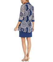 R & M Richards 3/4 Sleeve Crew Neck Printed 2-Piece Jacket Dress