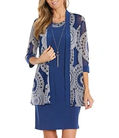 R & M Richards 3/4 Sleeve Crew Neck Printed 2-Piece Jacket Dress
