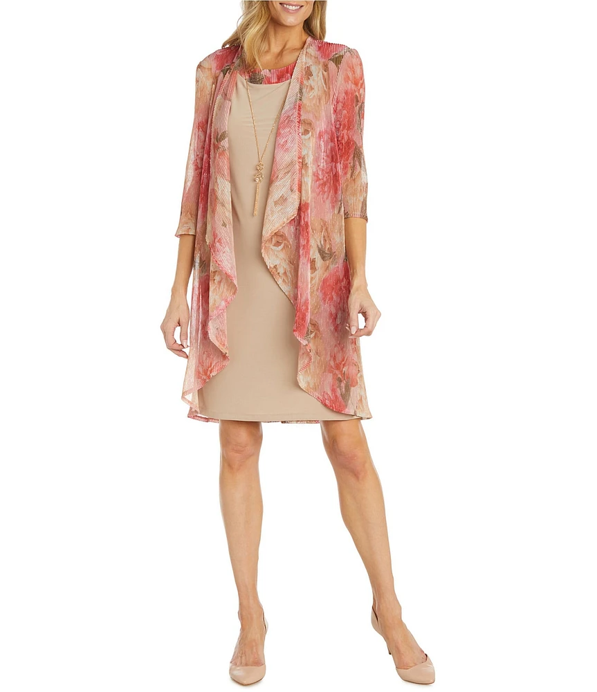 R & M Richards 3/4 Sleeve Crew Neck Printed 2-Piece Jacket Dress