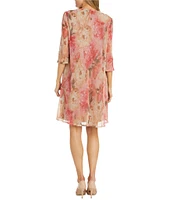 R & M Richards 3/4 Sleeve Crew Neck Printed 2-Piece Jacket Dress