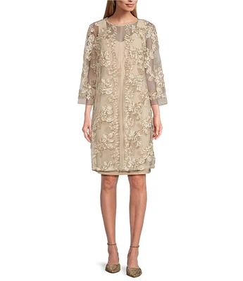 R & M Richards 3/4 Sleeve Crew Neck Soutache 2-Piece Jacket Dress