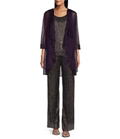 R & M Richards 3/4 Sleeve Crinkle Chiffon 3-Piece Pant Set