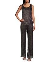 R & M Richards 3/4 Sleeve Crinkle Chiffon 3-Piece Pant Set